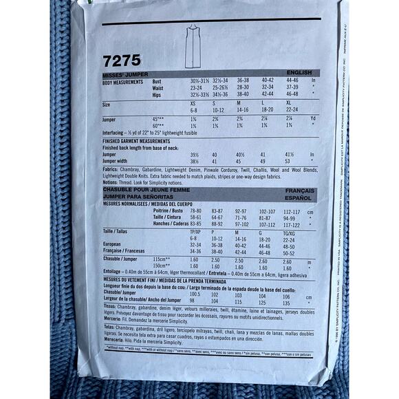 Simplicity 7275 Sewing pattern Jumper straight skirt size xs s m l - Picture 3 of 5